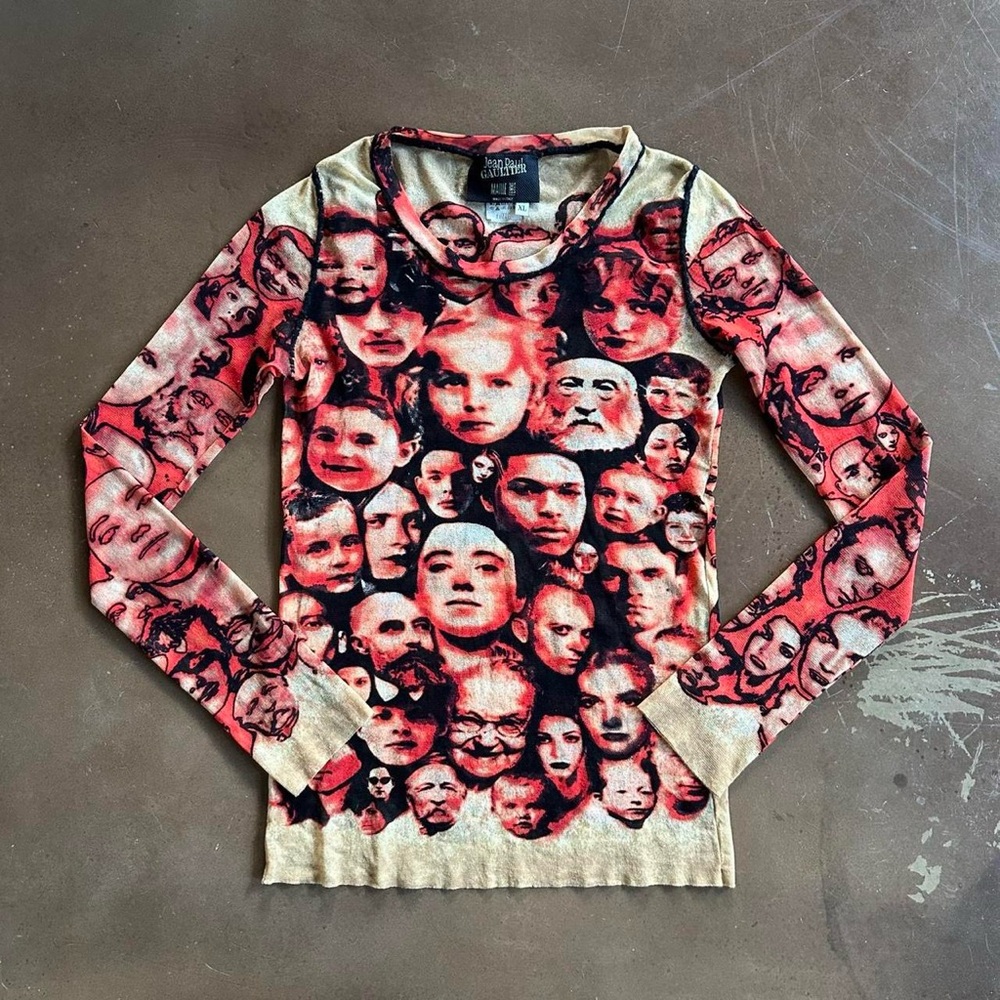JEAN PAUL GAULTIER MAILLE FEMME face print mesh top